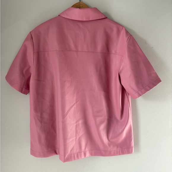 Express Faux Leather Button Up Boxy Shirt Pink Medium - Picture 5 of 5